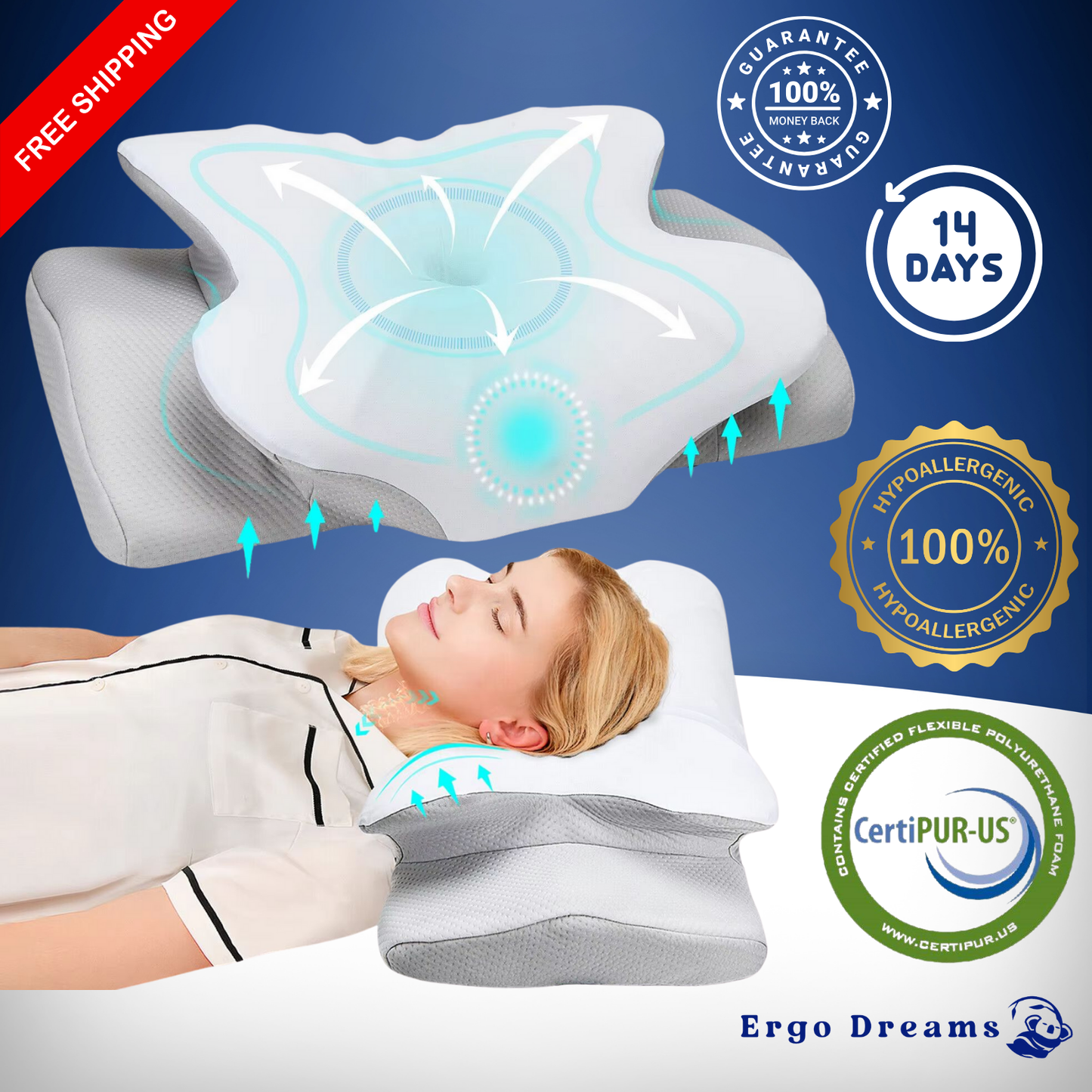 ComfyCloud™ Ergonomic Pillow | Prevent Neck & Shoulder Pain | Rest & Sleep Peacefully